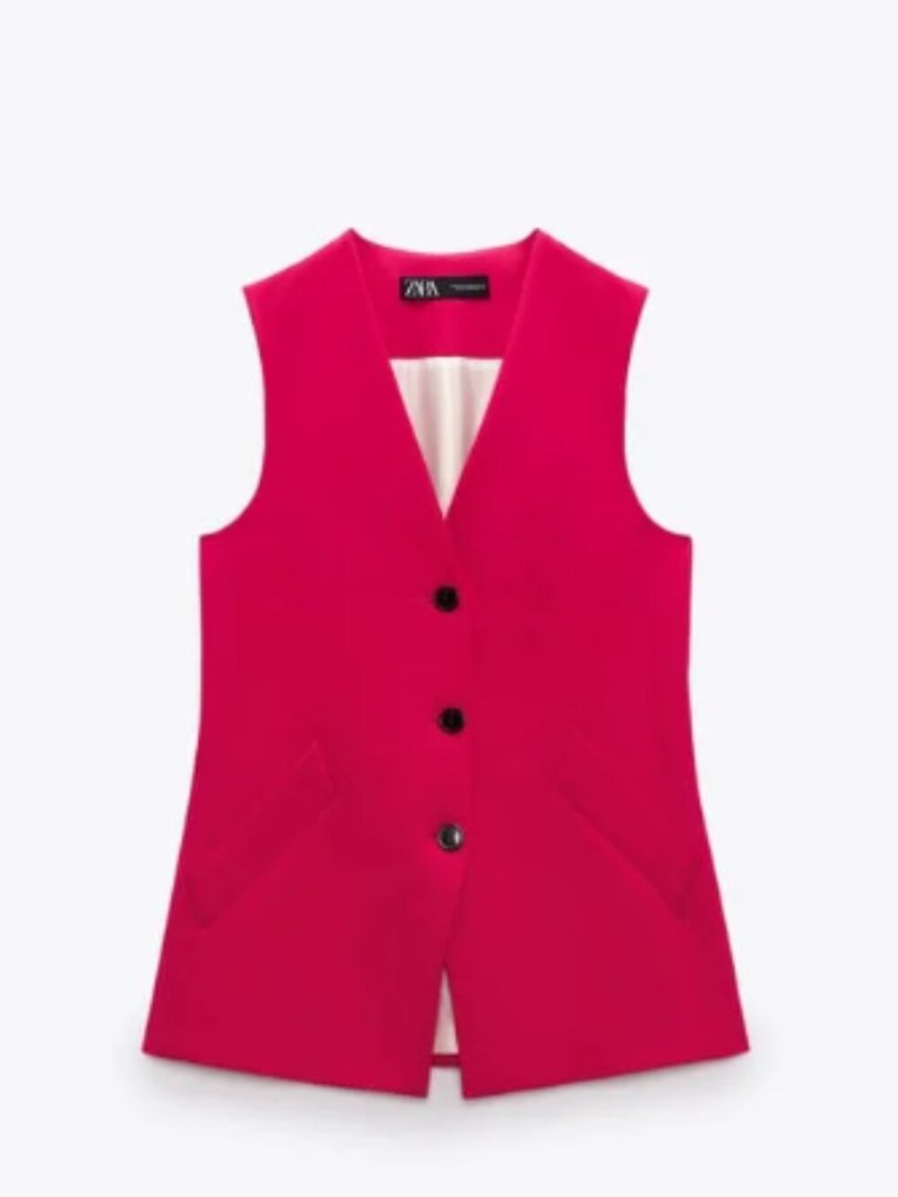 Zara Fuschia Long Buttoned Vest Style Dress Size Medium